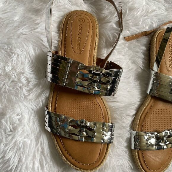 Corso Como Metallic Sandals Leather Silver Strappy Women’s Size 7.5 - Picture 2 of 12